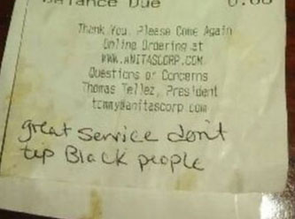 Garsona 'siyahlara bahşiş bırakmıyoruz' notu ABD'yi ayağa kaldırdı