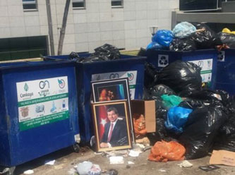 Meclis'te Davutoğlu'nun portresi çöplüğe atıldı