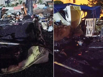 Depremzedelerin kaldığı çadırda korkutan yangın