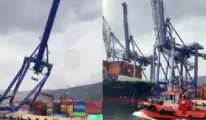 Kocaeli'de limana yanaşan gemi 3 vinci devirdi