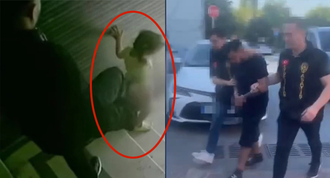 Kızını tekmeleyerek merdivenden attı, görüntüler ortaya çıkınca gözaltına alındı